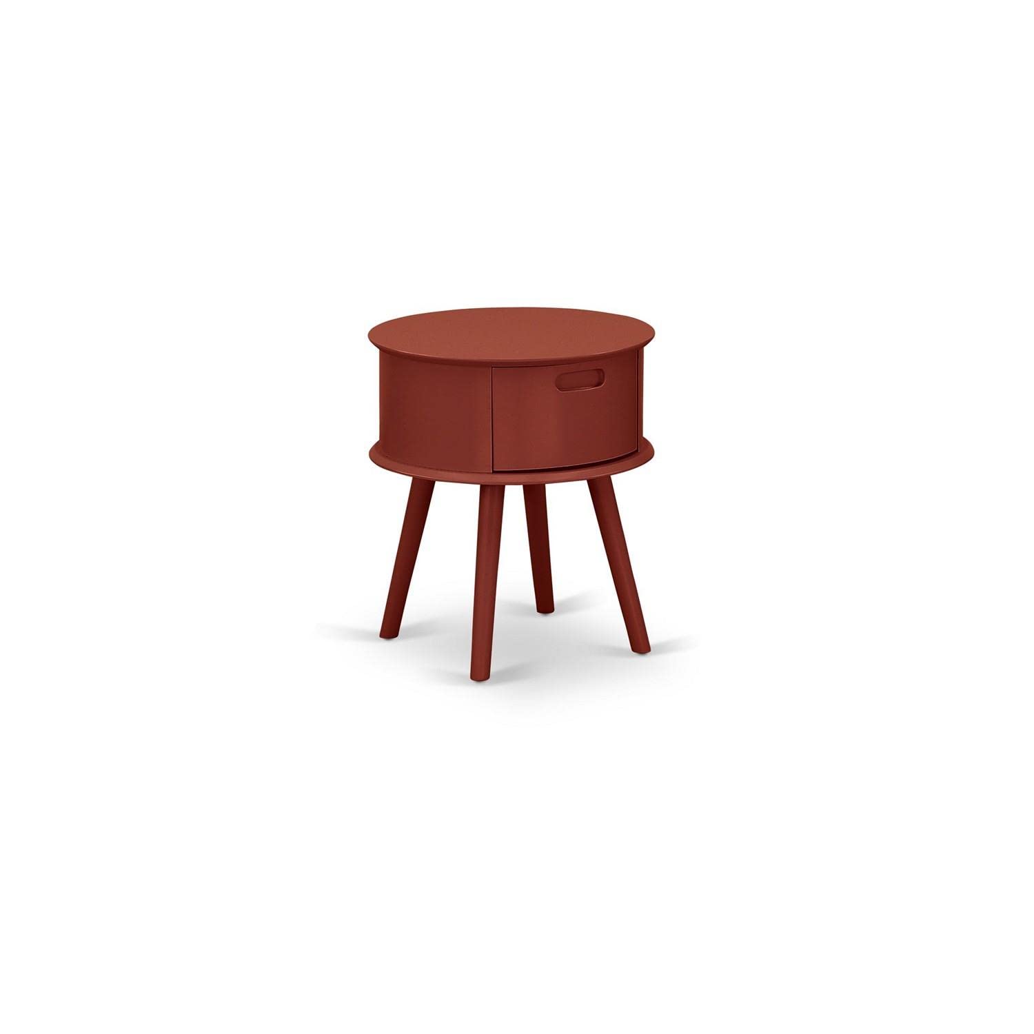 East West Furniture Gone13 One Piece Wonderful Gordon Round Table Night Stand With Drawer, 1-Pack, Burgundy Finish